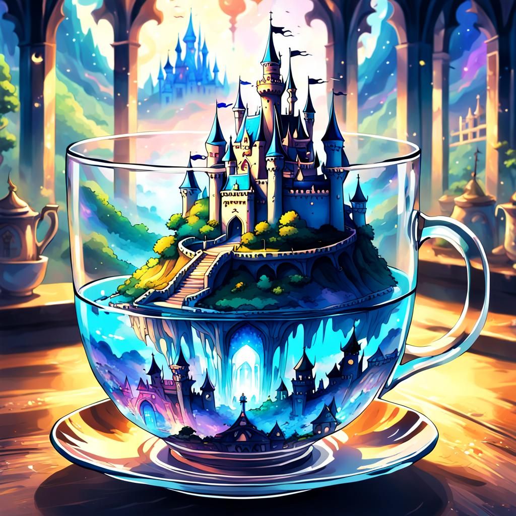 Psychedelic Fantasy Castle in a Teacup: Anime Style