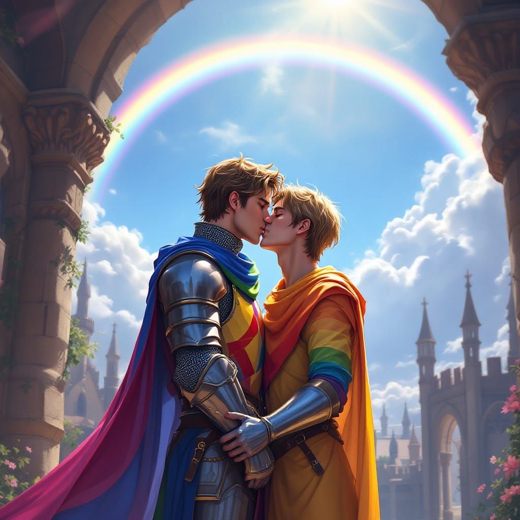 Medieval Knight and Minstrel's Tender Kiss