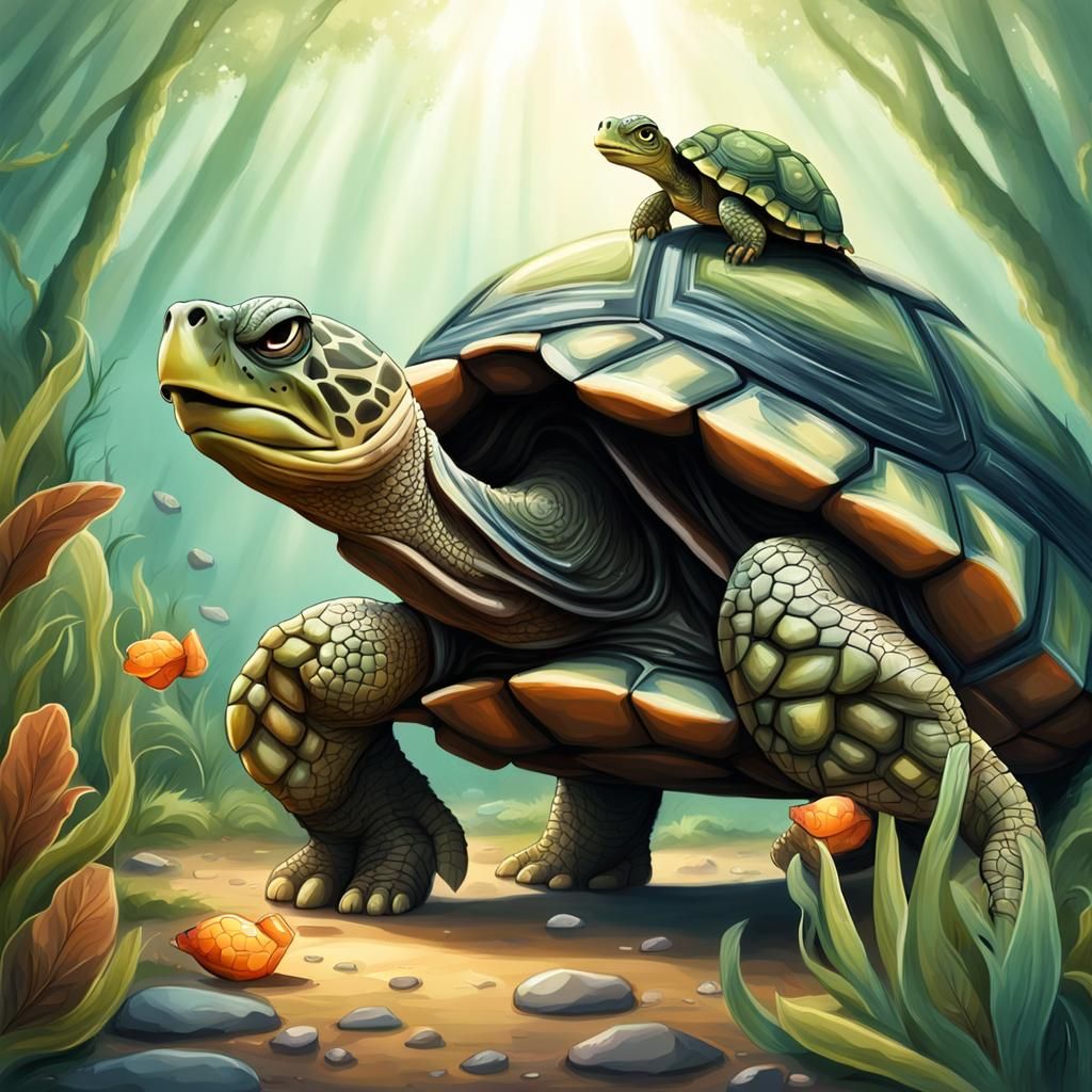 Cartoon Turtle Hiding Next to Man in Hyperrealism
