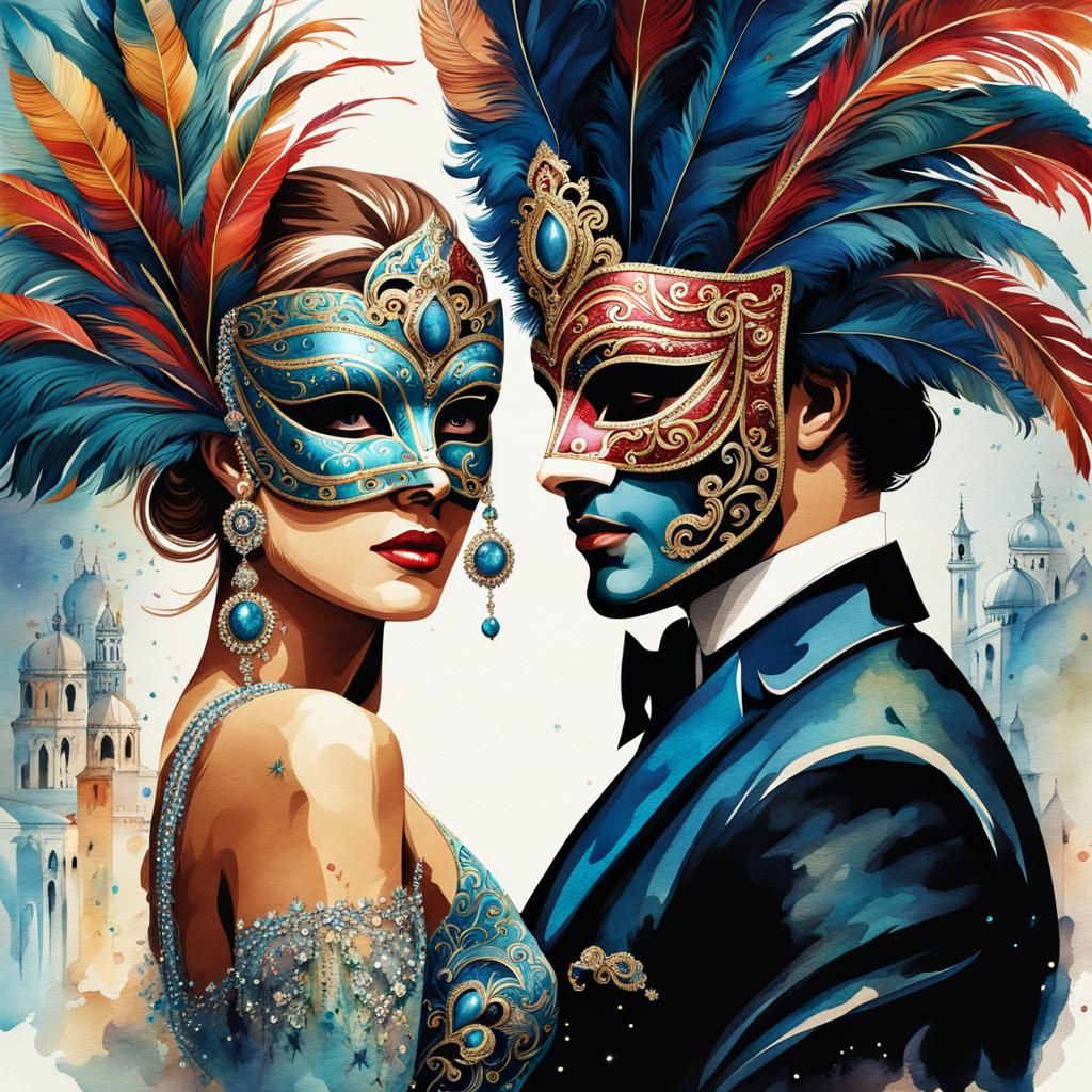 Epic Venetian Mask Ball in Watercolor