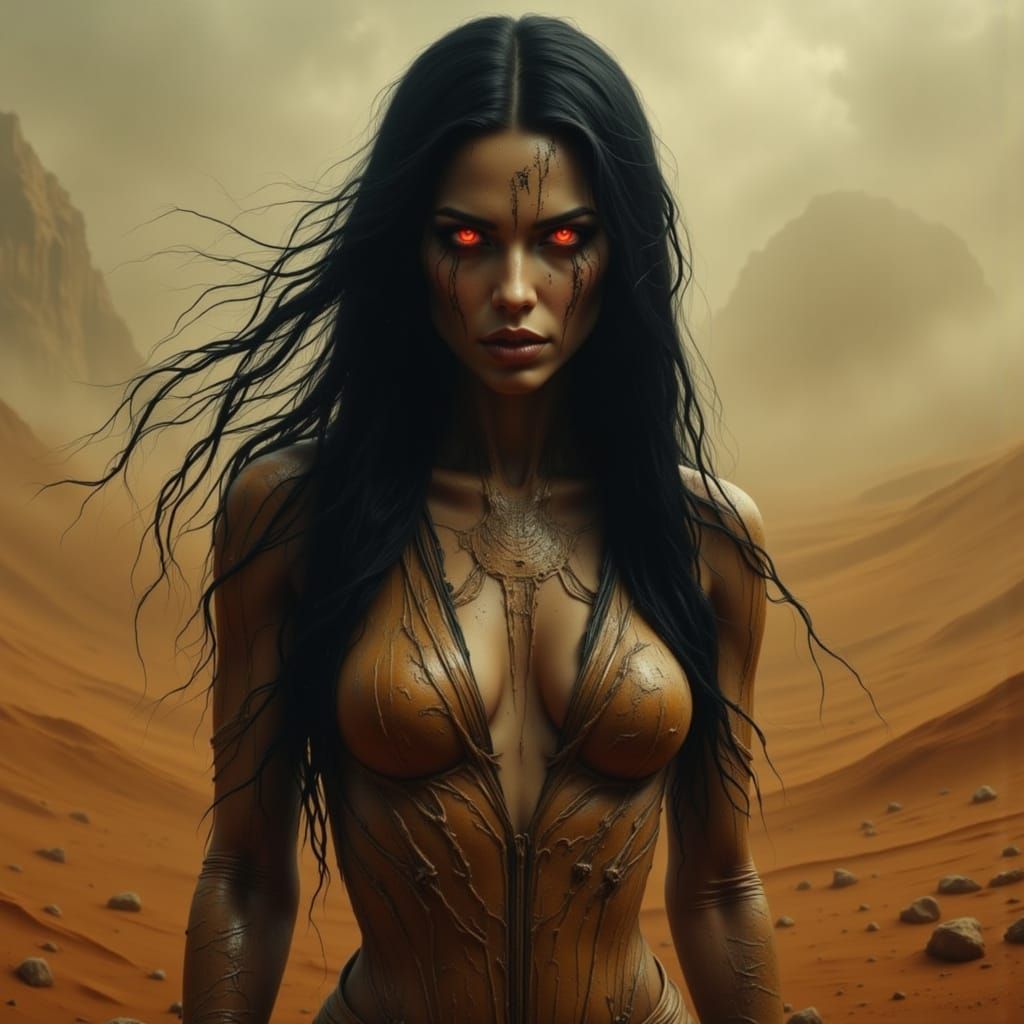 Ethereal Mummy Possession in Golden Desert Landscape