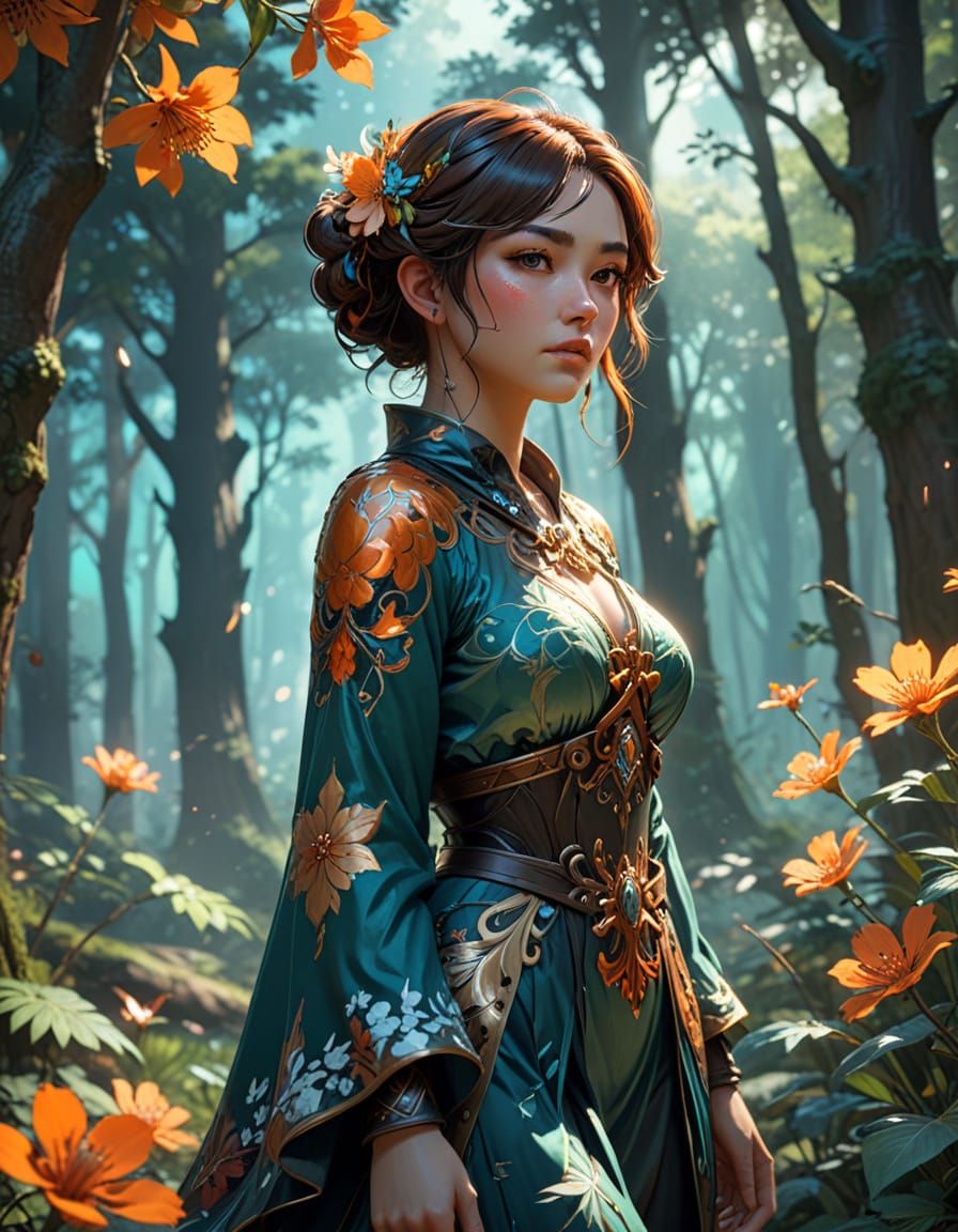 Anime Girl in Enchanted Forest Clearing