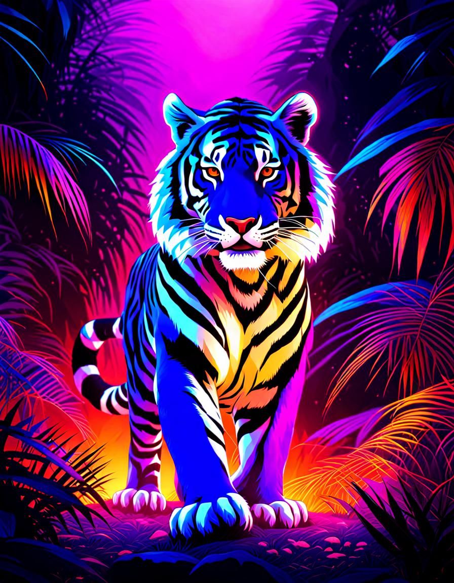 Fluorescent Tiger in UV Light: Black Light Art