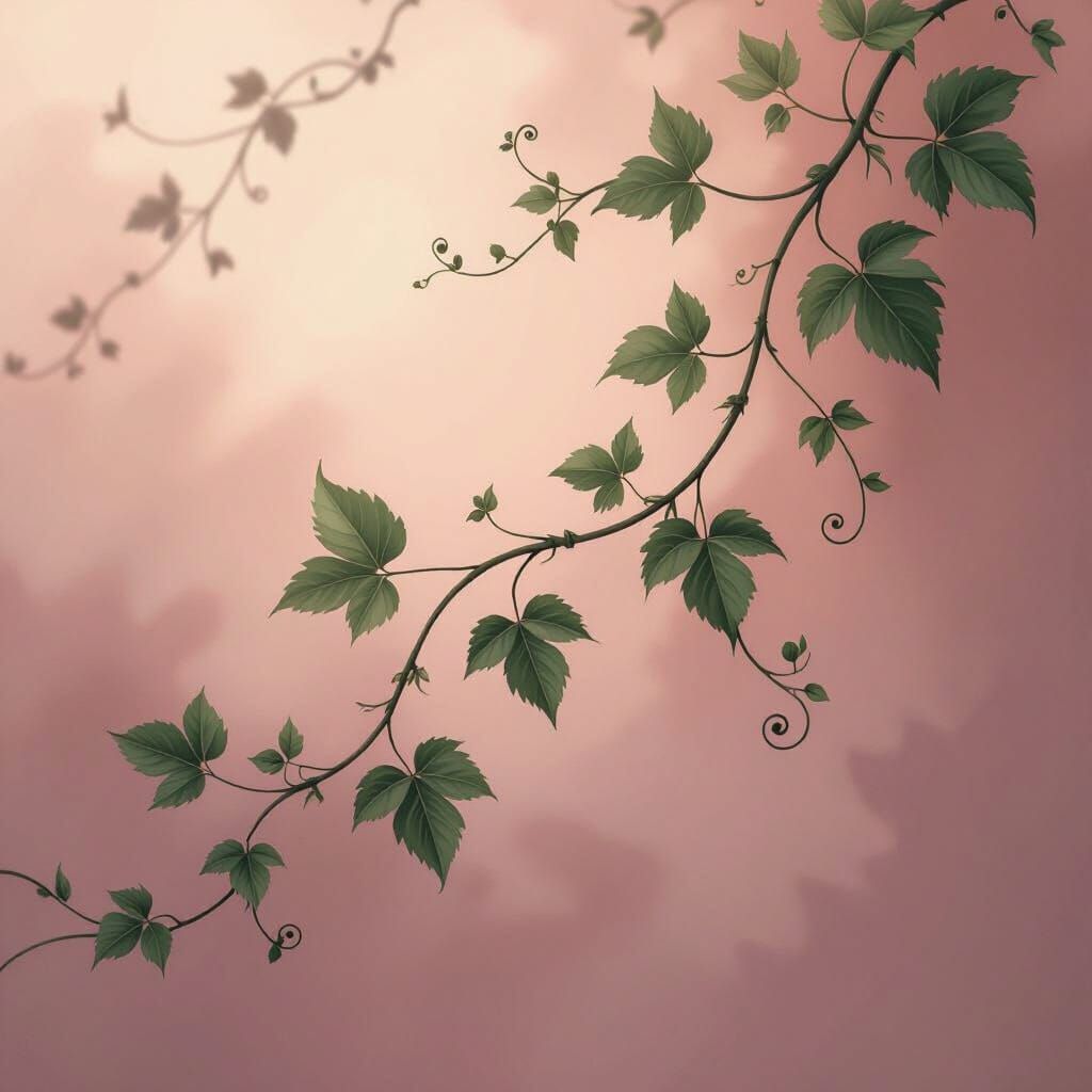 Emerald Vine Against Pink: Digital Art Illustration