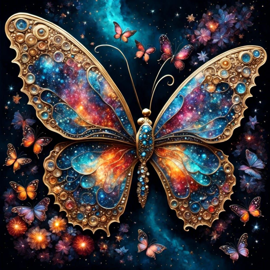 Crystal Galaxy Butterfly with Colorful Splashes