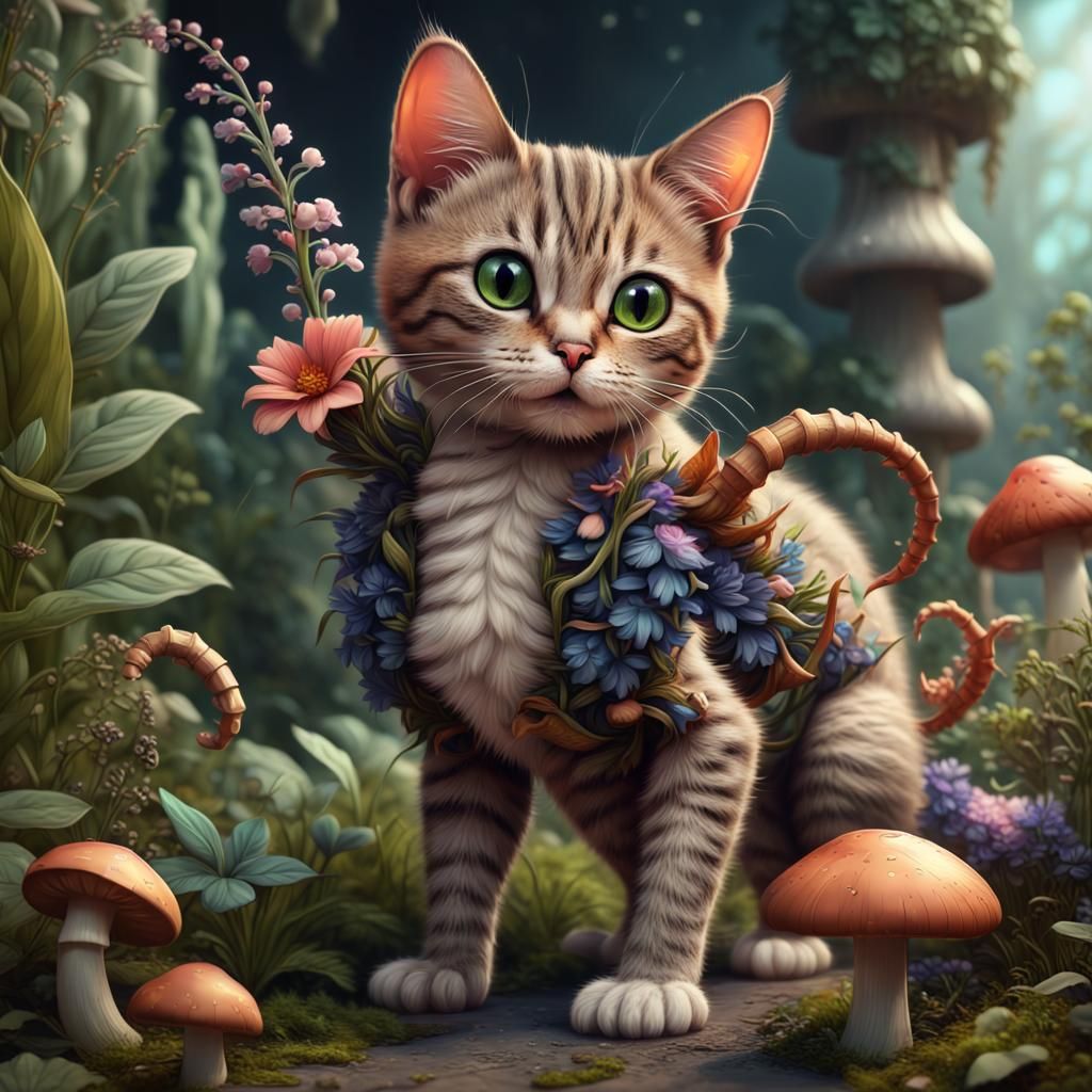 Cat-Scorpion with Flora: A Fantastical Digital Painting