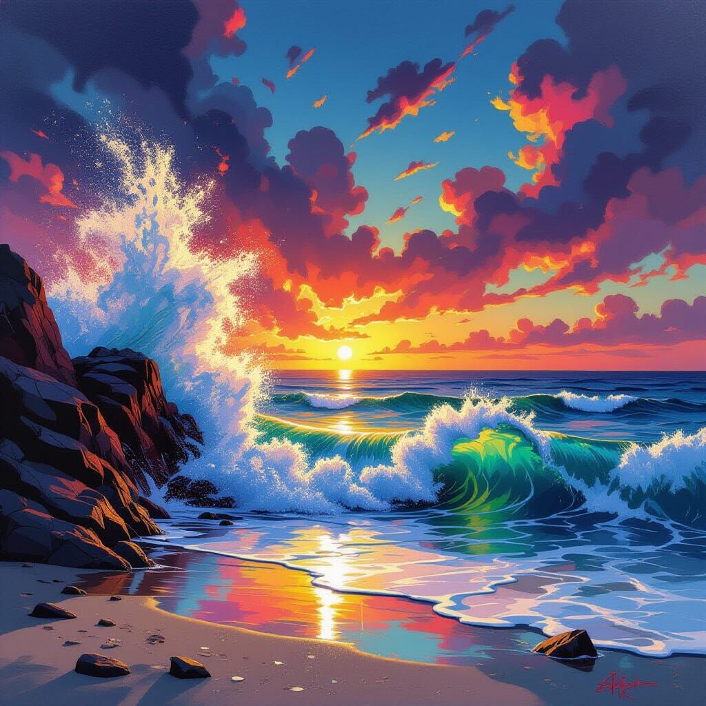 Vibrant Graffiti Art of Nature Meeting the Sea