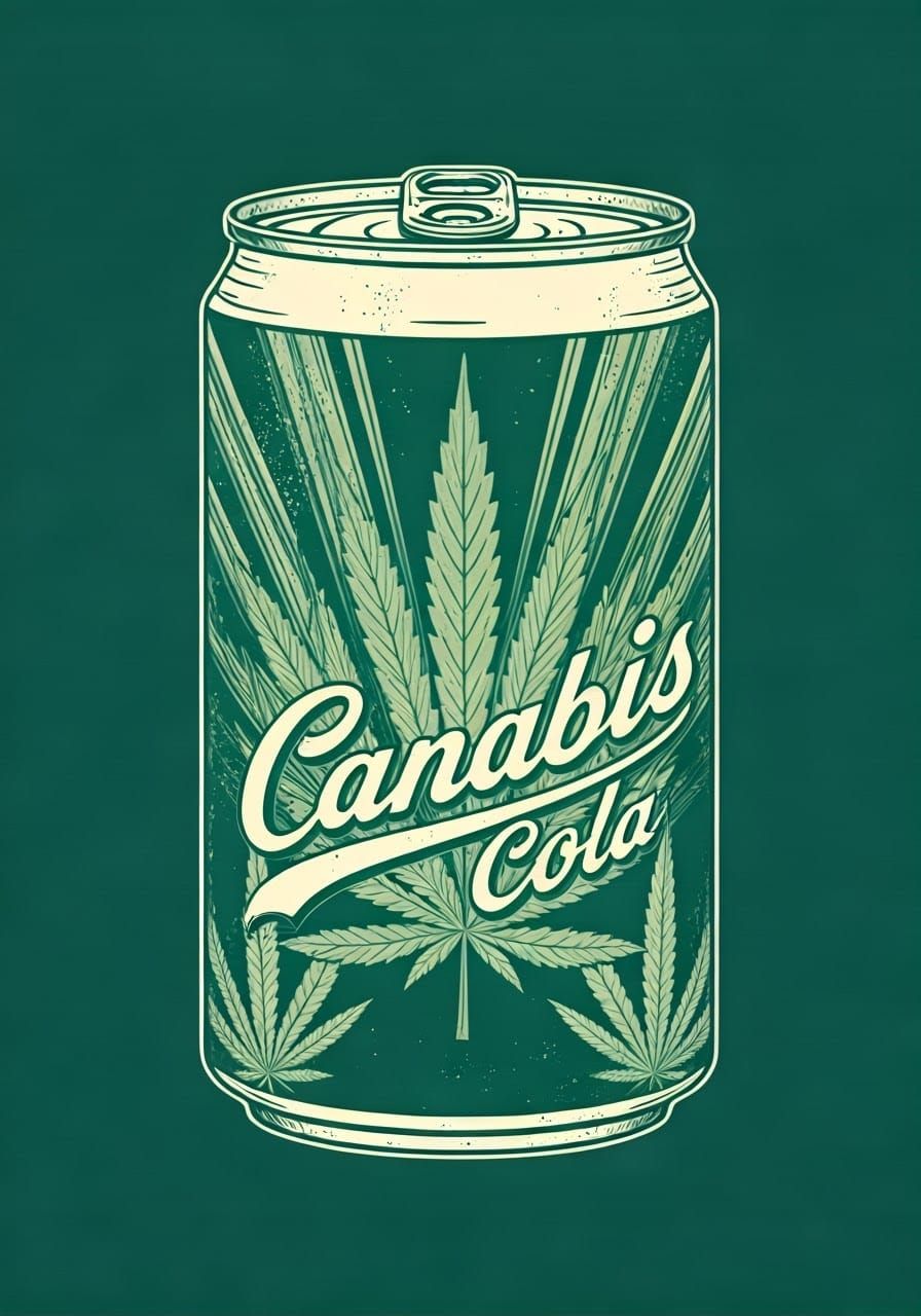 Retro Cannabis-Cola Can in Distressed Art Deco Style