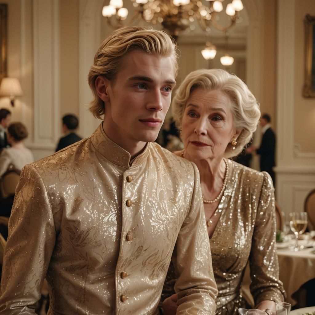 Elegant Dining Room Scene with Figure in Dress