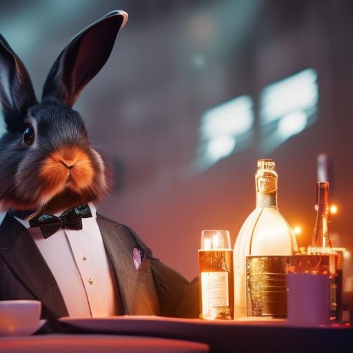 Surreal Rabbit Bartender in Dark Fantasy Style