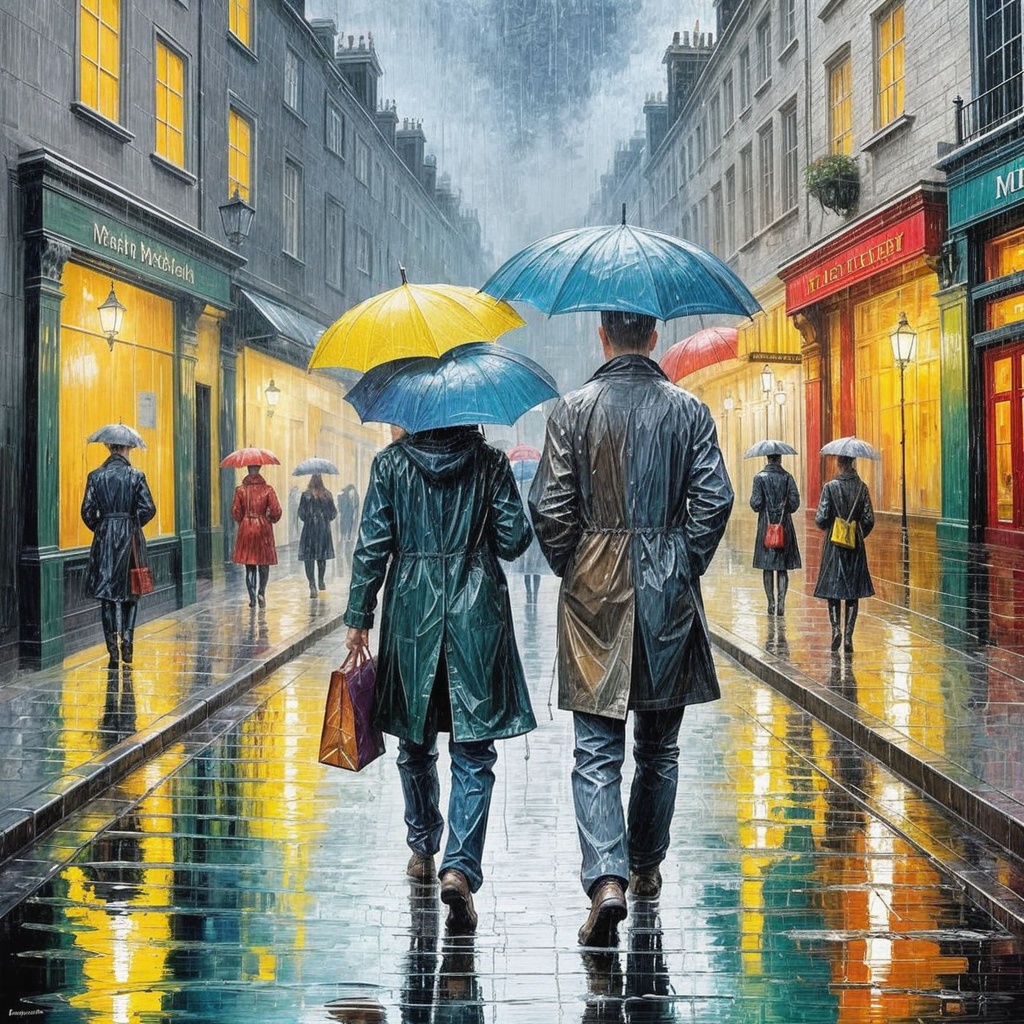 Rainy London Streets in Neo-Impressionist Oil Painting