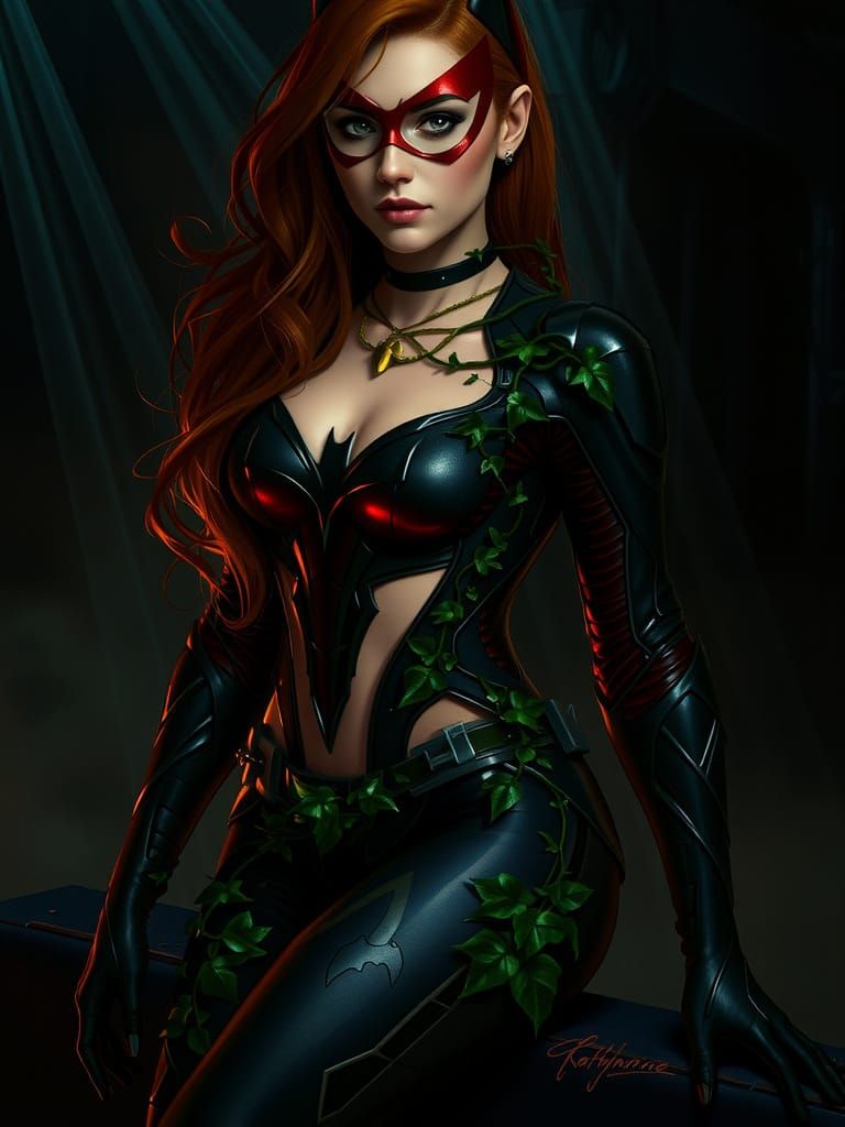 Batgirl Embodies Living Garden in Digital Painting Style