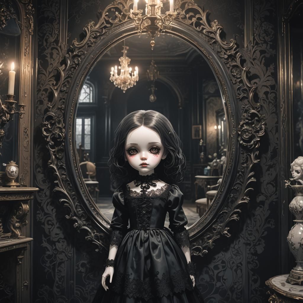Creepy Gothic Porcelain Doll in Anime Style
