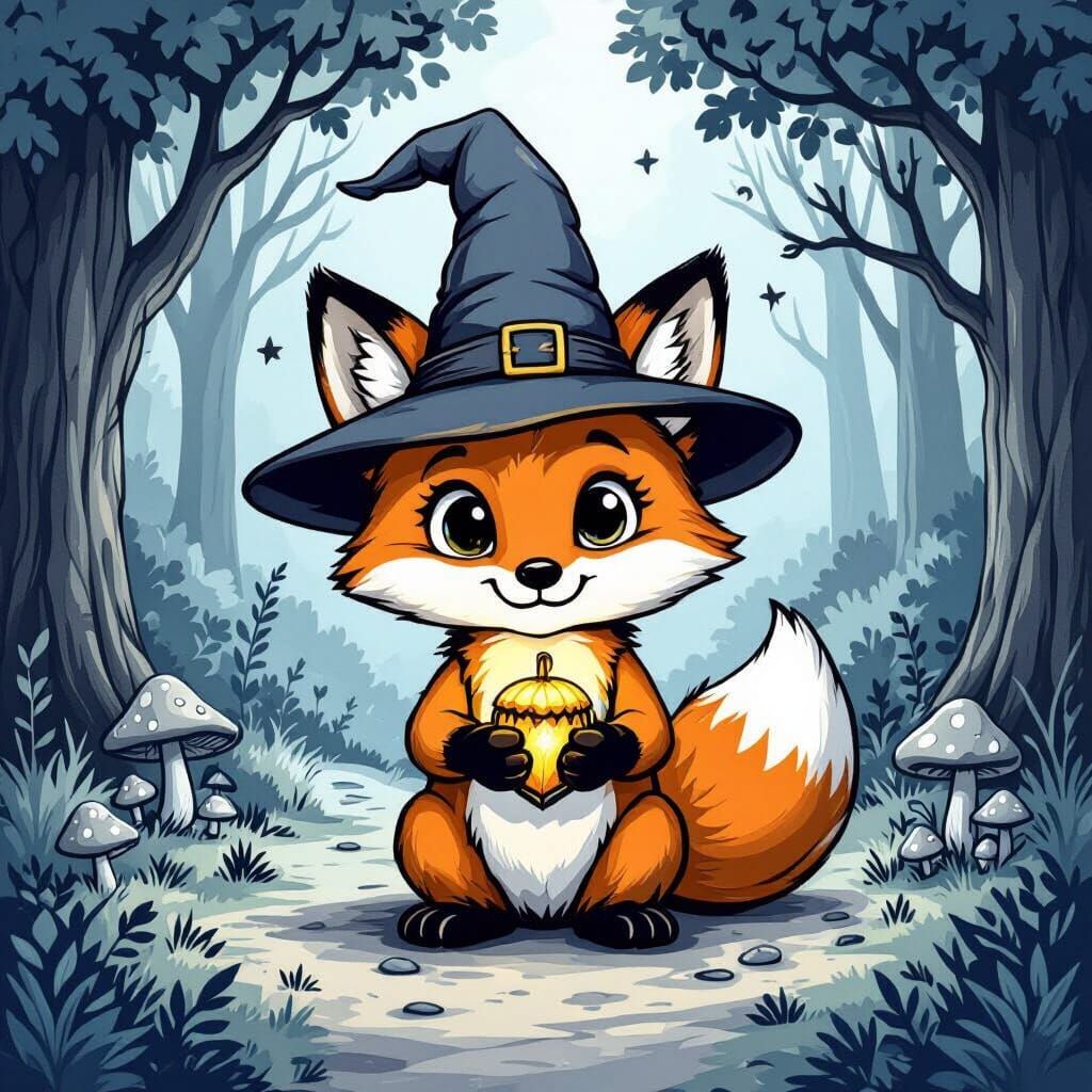 Friendly Fox Wizard Coloring Page