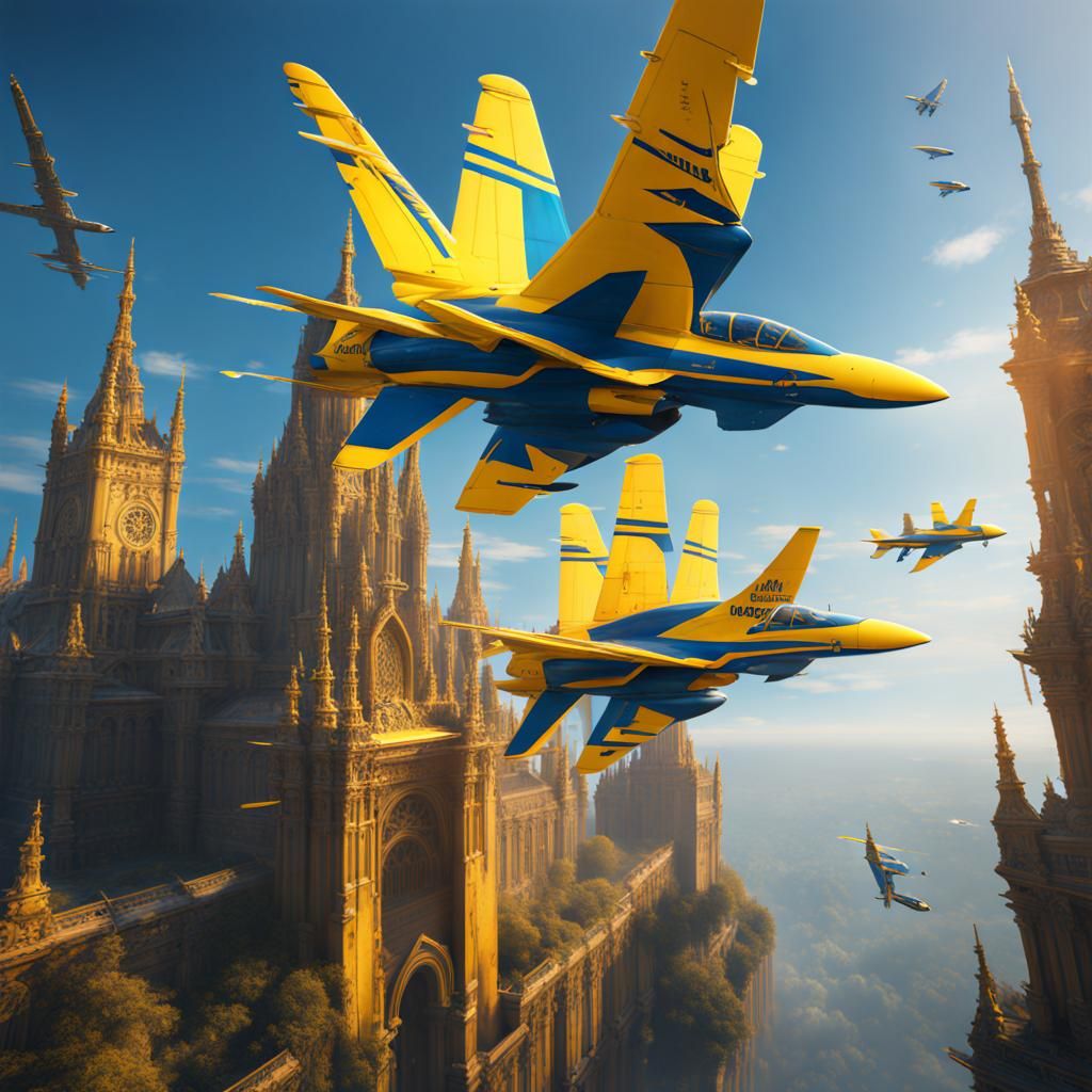 Fantastical Yellow and Blue Angels in Digital Art