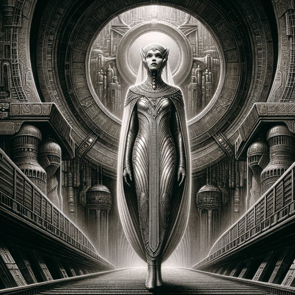 Mysterious Space Explorer in 19th-Century Etched Style