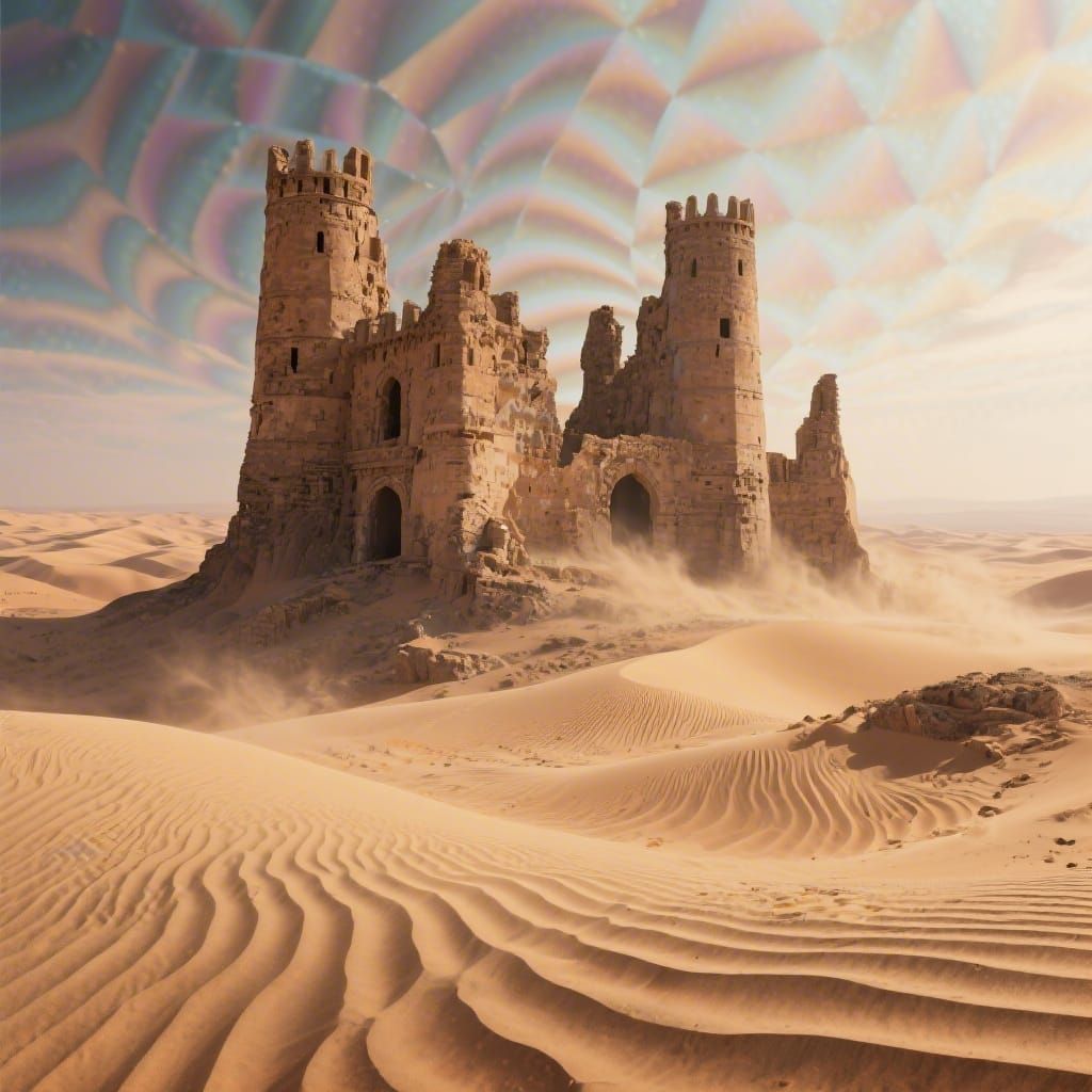 Desert Ruins in Op-Art Interference Field