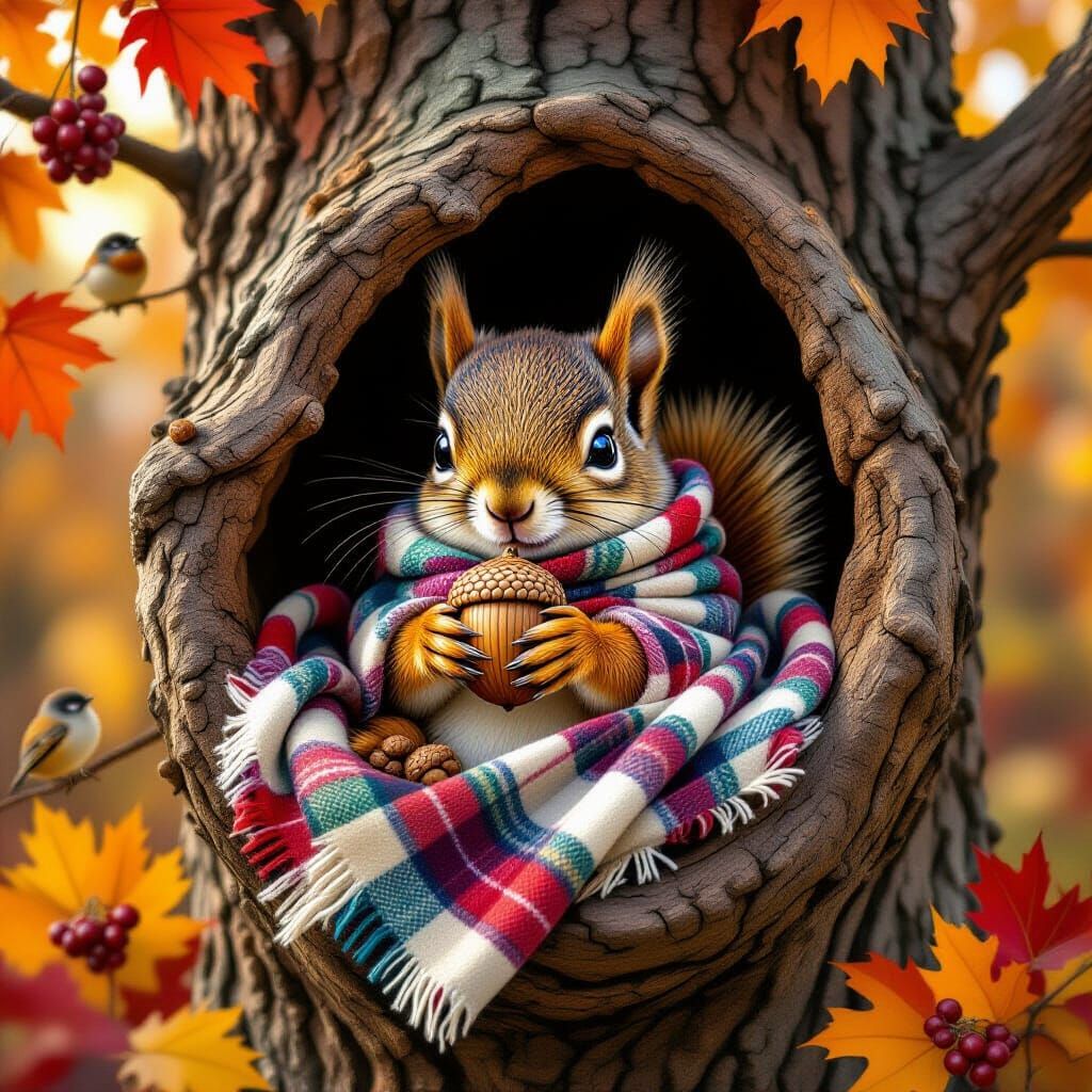 Cute Squirrel in Autumn Grove Cozy Children's Illustration