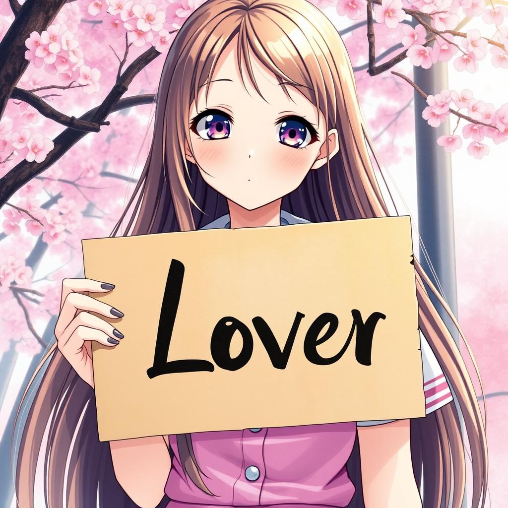Teenage Girl with Lover Sign in Manga Style