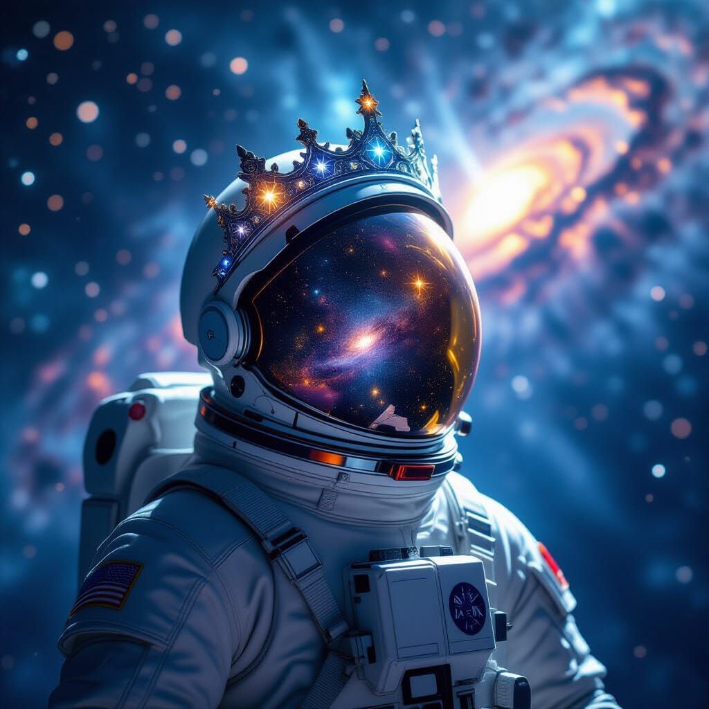 Astronaut Adrift with Cosmic Crown in Nebulae Galaxy