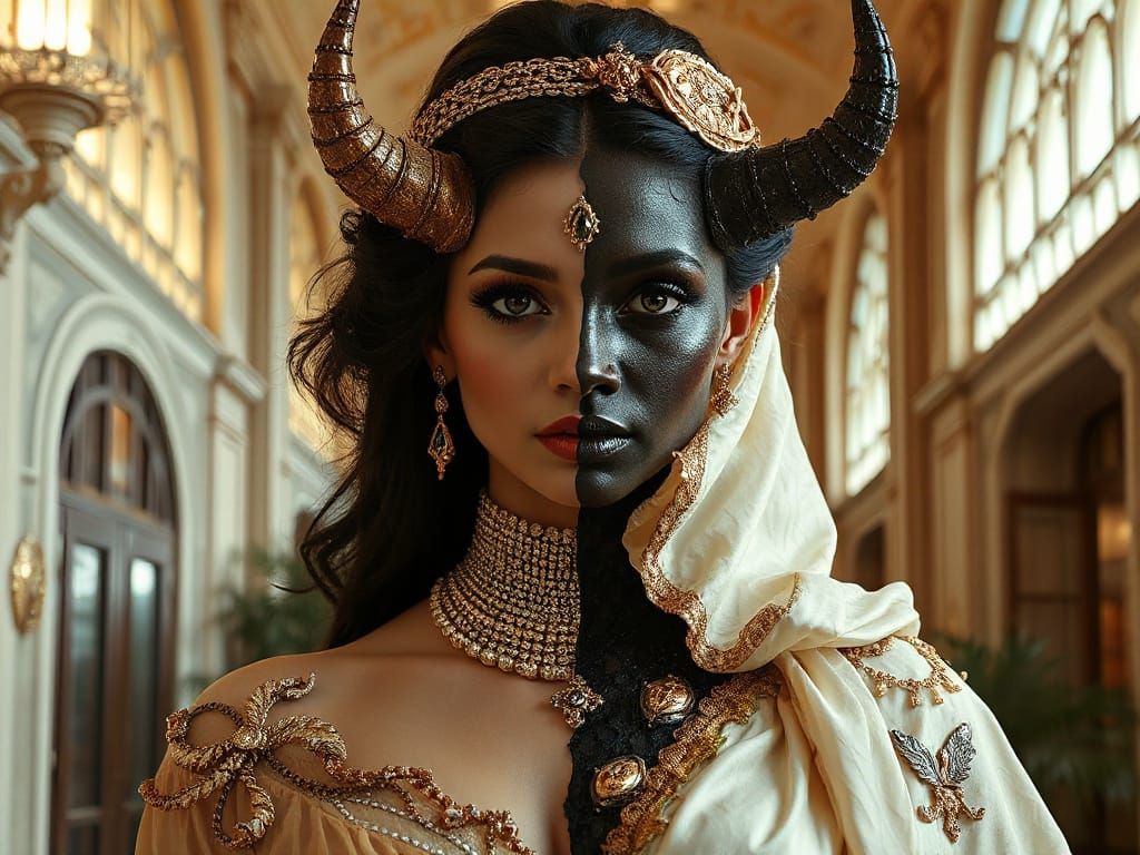 Duality of Woman: A Surreal Portrait in Art Deco Style