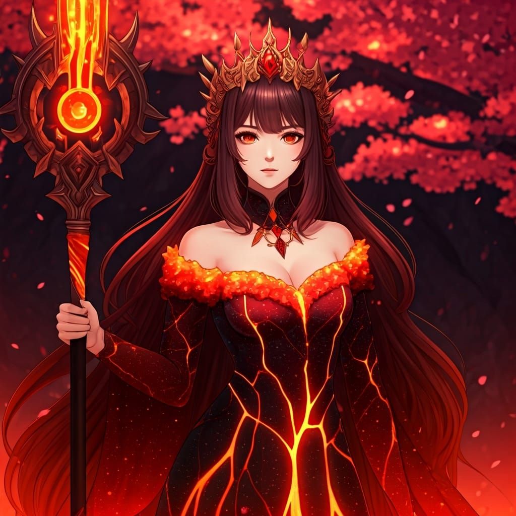Lava Blossom Maiden in Cel-Shaded Anime Style