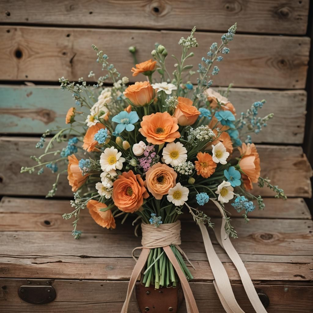 Cinematic Southern Flower Bouquet on Wooden Chest