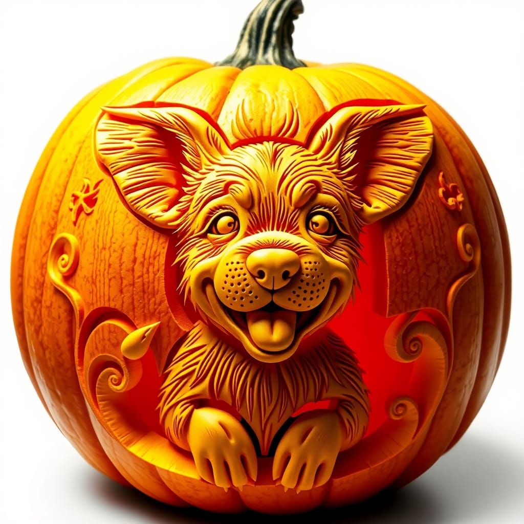 Happy Dog Engraved Inside Whimsical Pumpkin