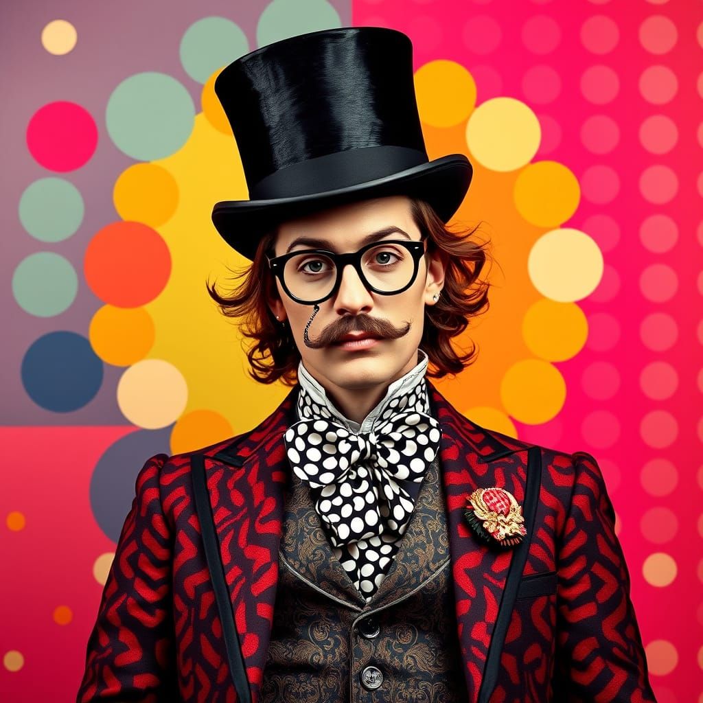 Dandy in Vibrant, Graphic Backdrop