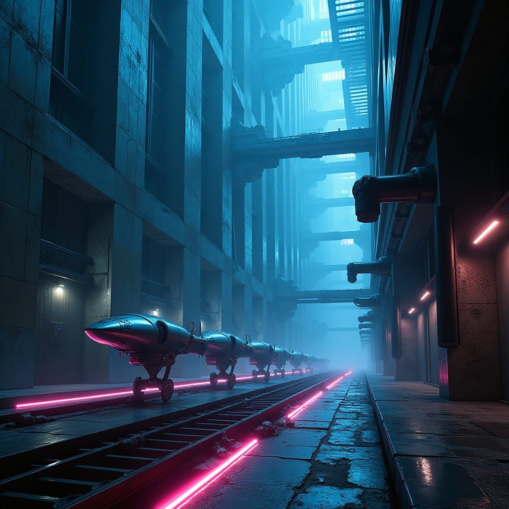 Cyberpunk Industrial Facility with Alien Machinery