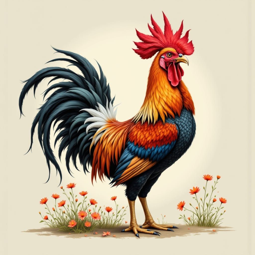 Rococo Rooster in Boucher Style