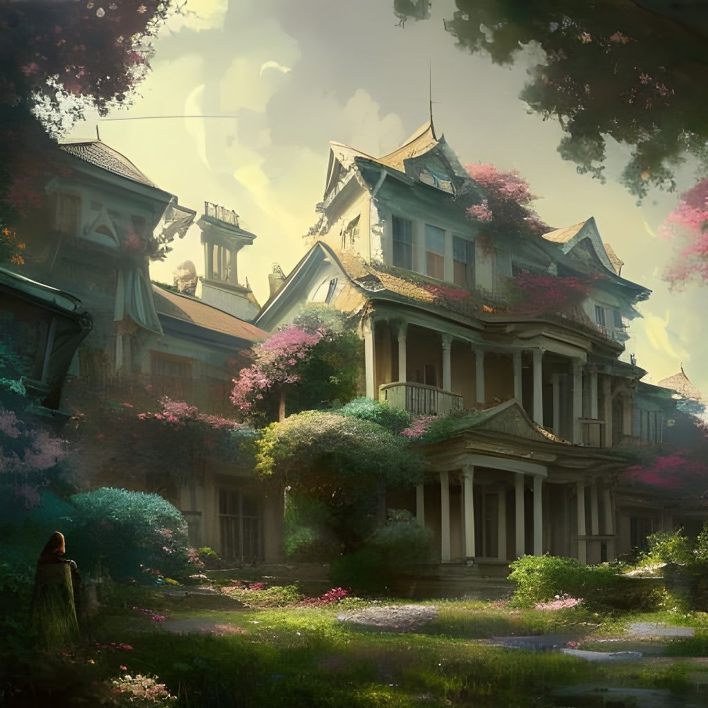 Abandoned Mansion Landscape in Anime Art Style
