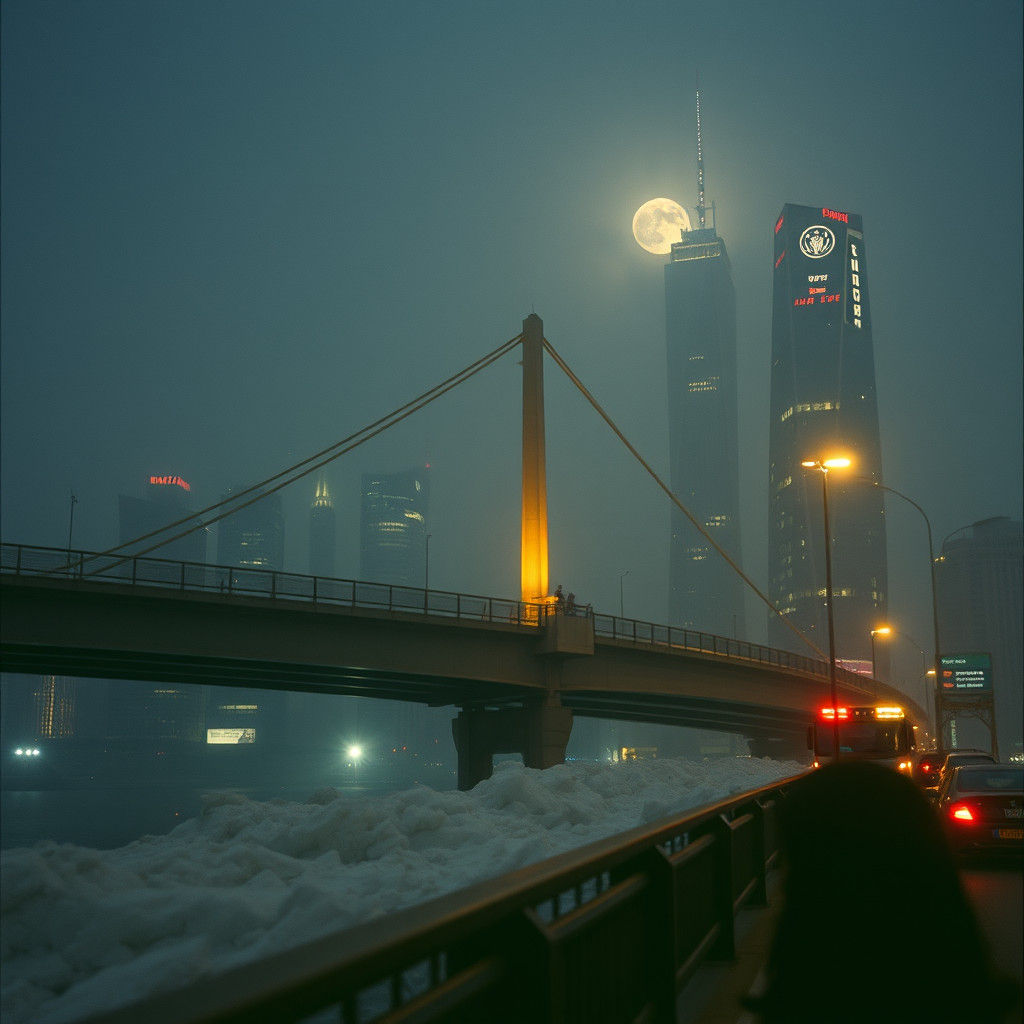 Dramatic Cityscape at Night in Cinematic Style