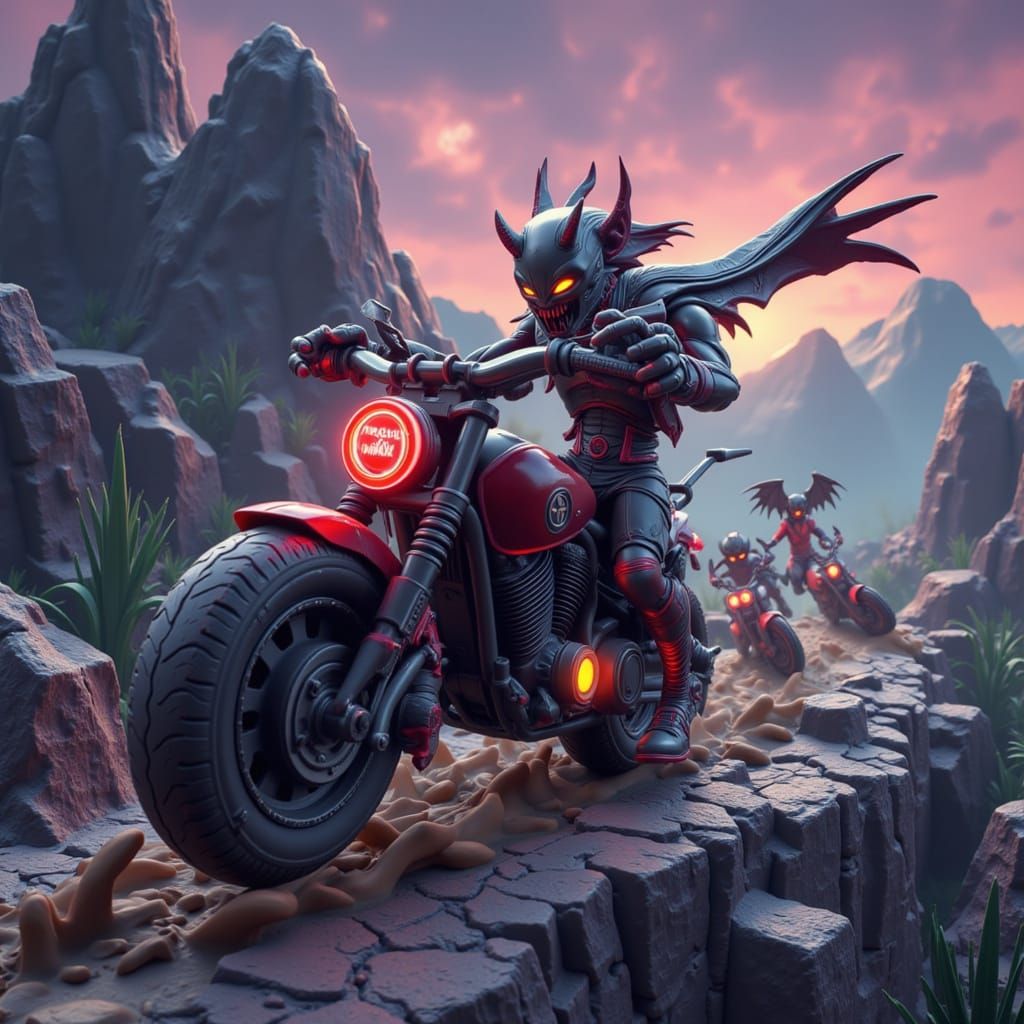 Devils Ride Tron Motorcycles in Claymation Style