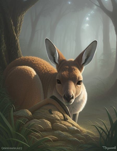 Hyperrealistic Kangaroo Joey in Mother's Pouch