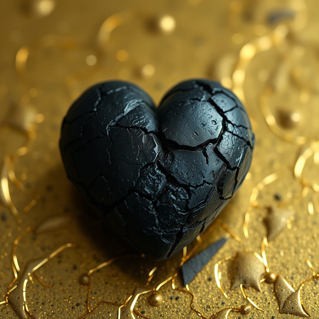 Cracked Stone Heart on Gold in Biomechanical Style