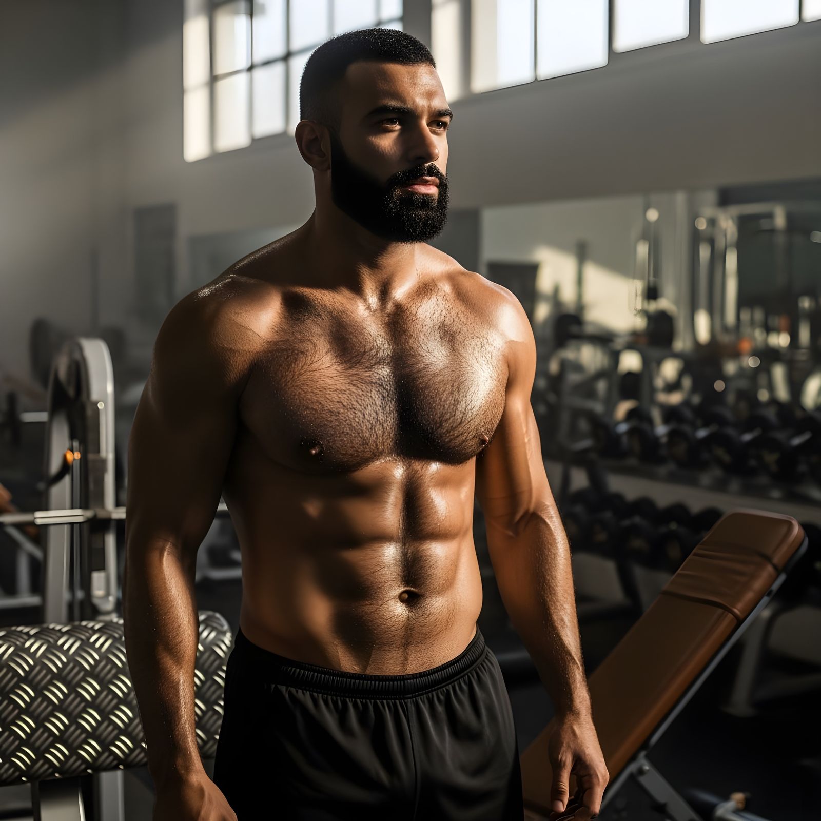 Muscular Personal Trainer with Beard, Shirtless Photo