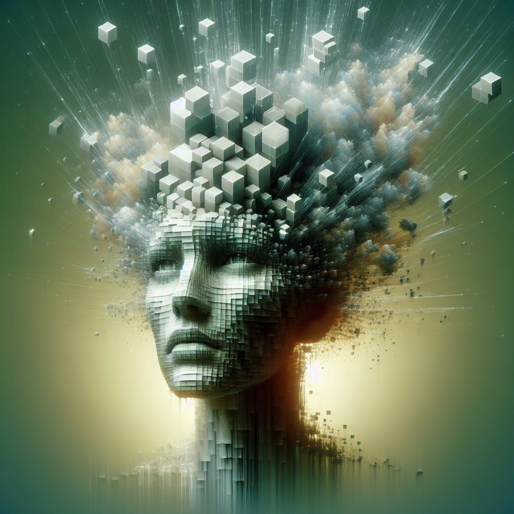 Surreal Portrait: Woman Morphing Into Cubes