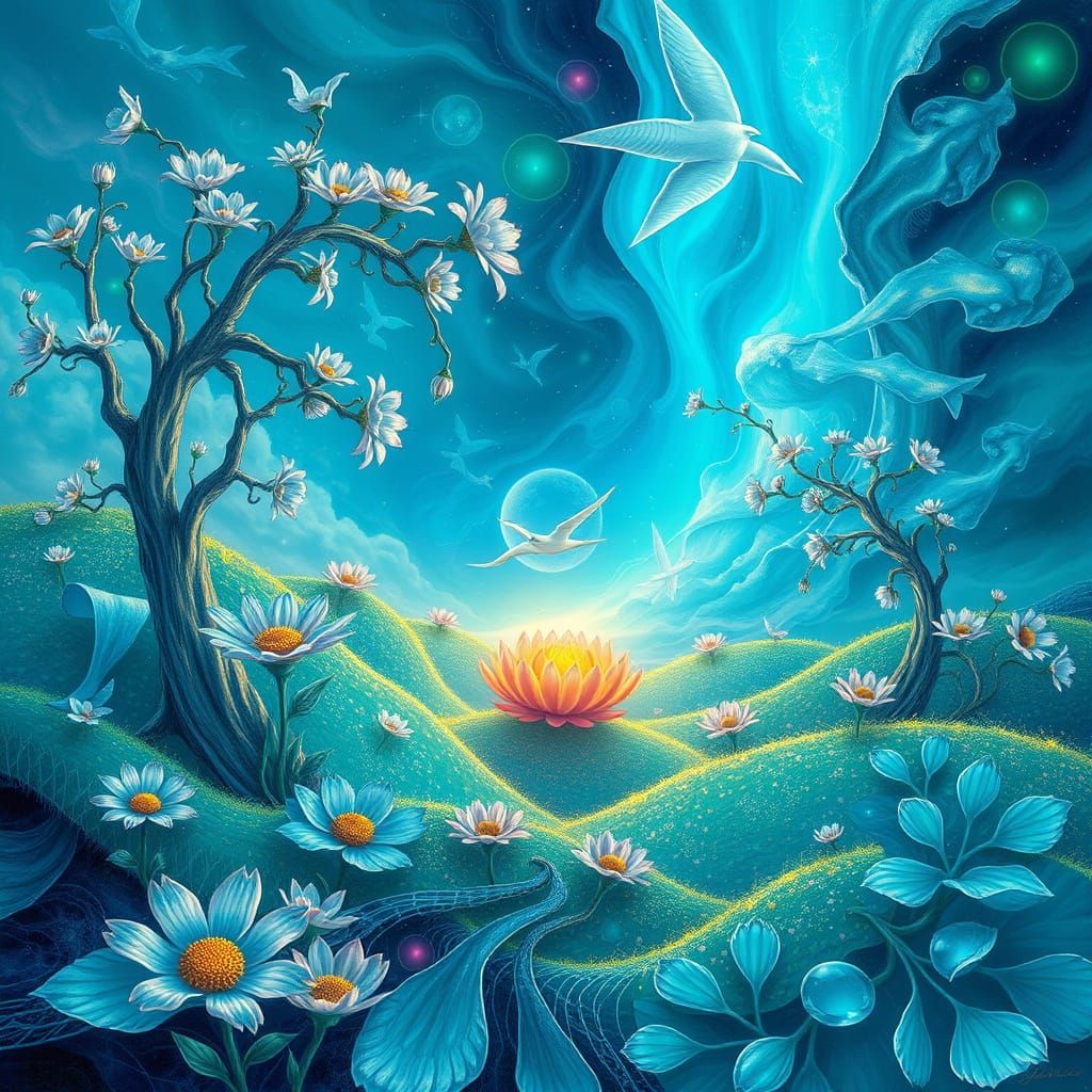 Turquoise Infinity: A Fantastical Iridescent Landscape