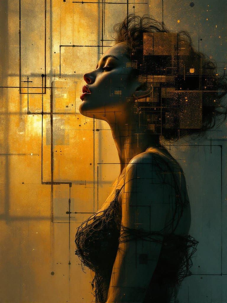 Woman in Profile with Geometric Body Art