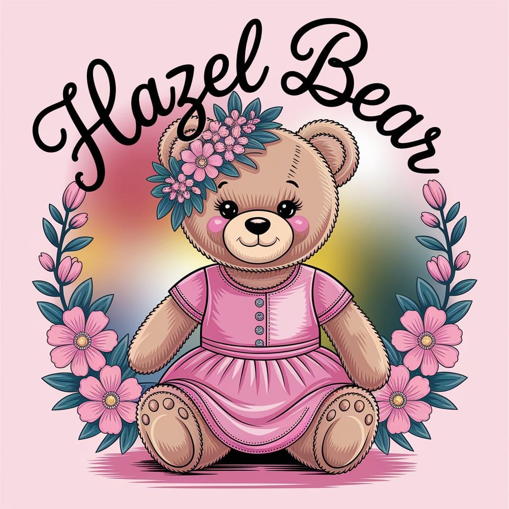 Teddy Bear Girl in Pink Dress, Marker Style