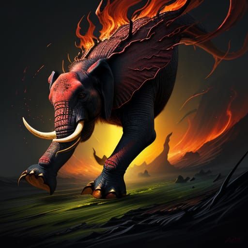 Fantasy Elephant-Ostrich Hybrid Creature in Vivid Digital Ar...