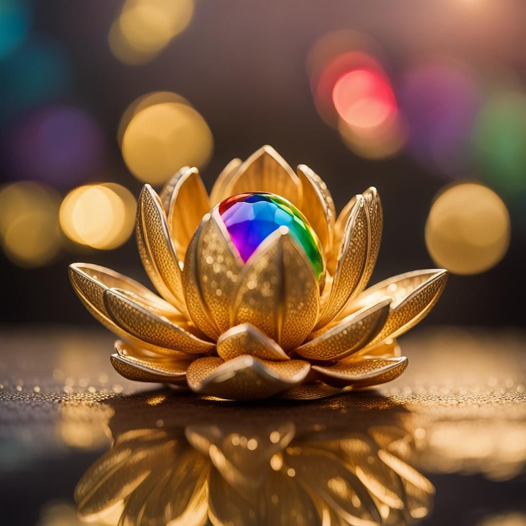 Golden Lotus with Rainbow Faberge Details