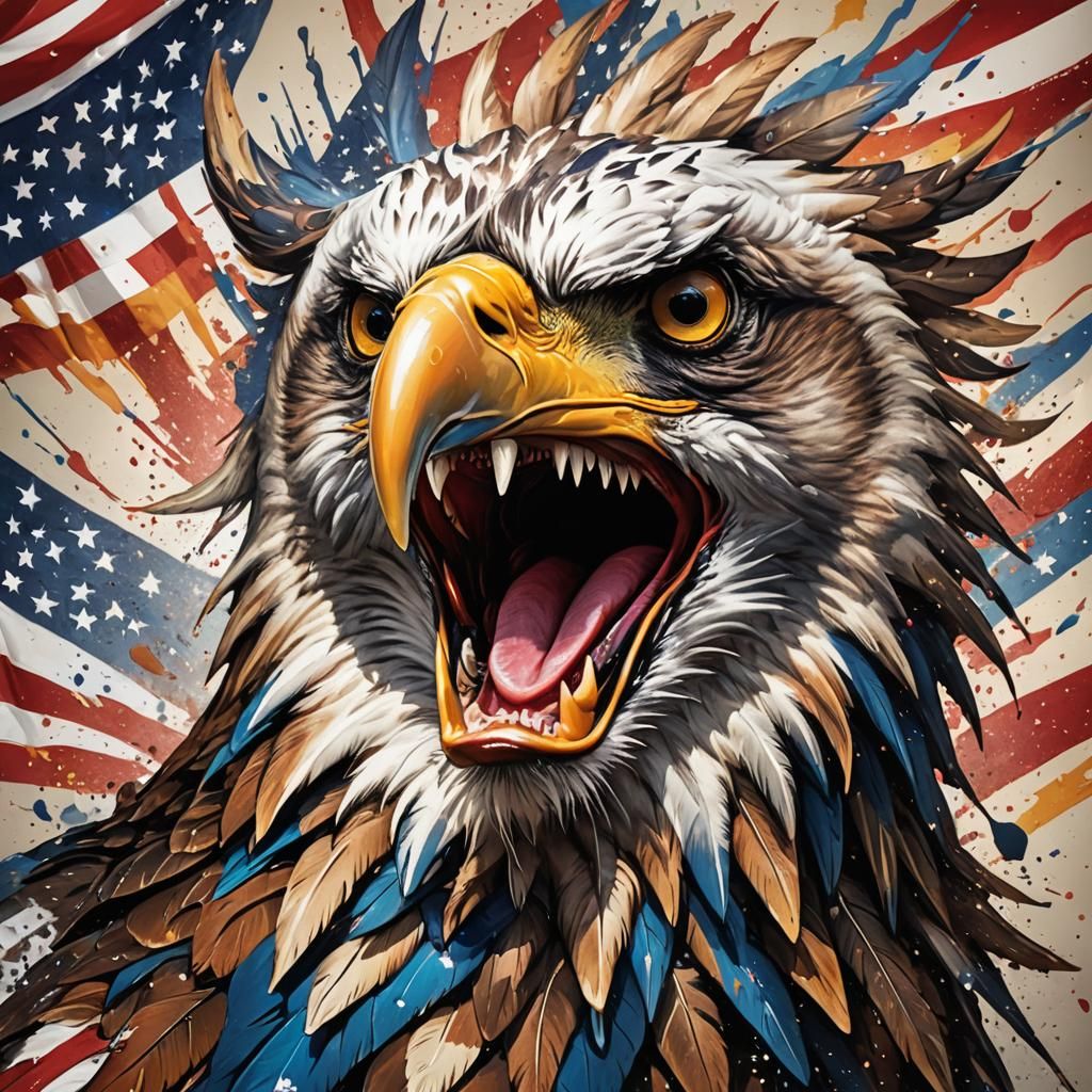 Hyperrealistic American Eagle on Stars and Stripes