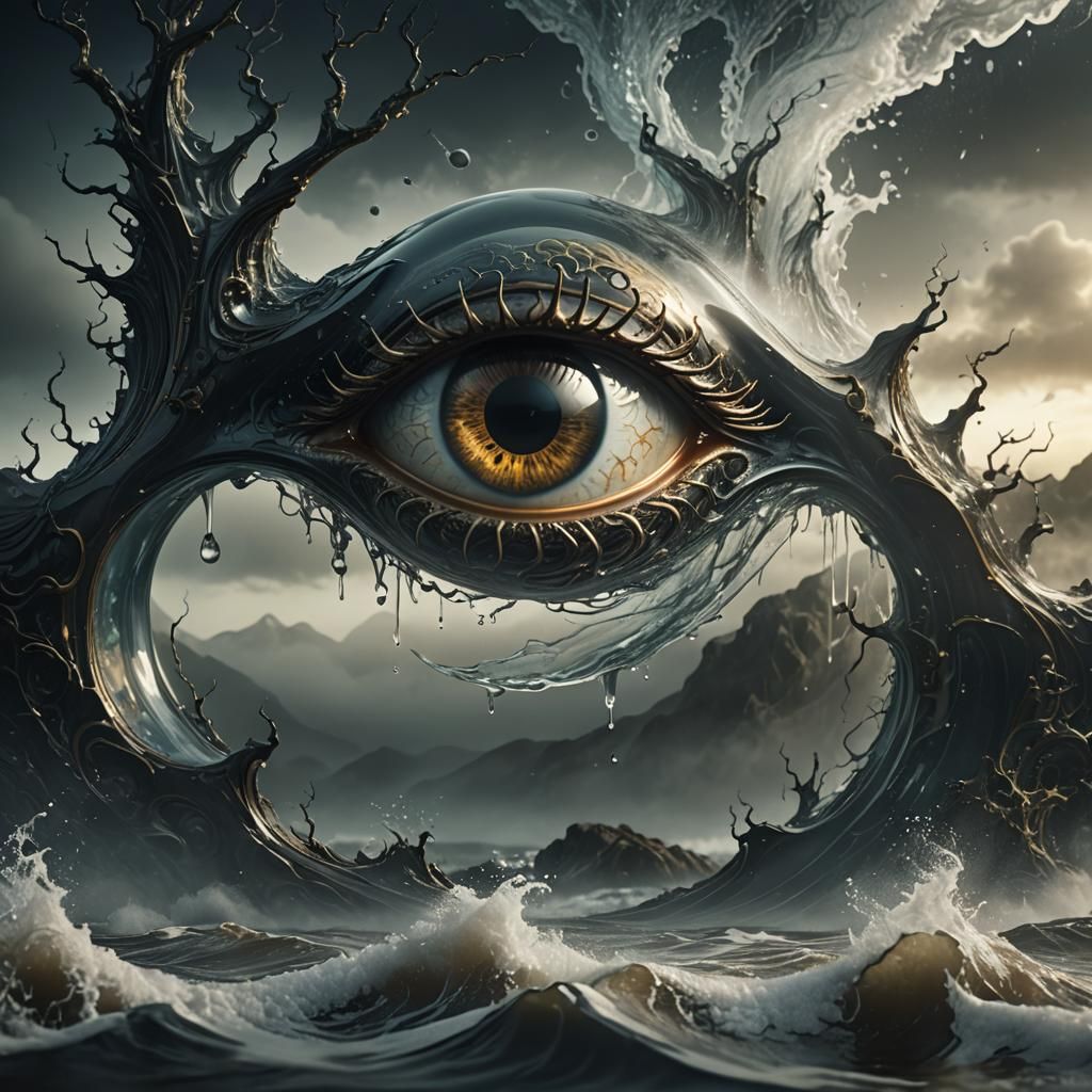 Glass 'A' with Eye and Brain in Dark Fantasy 3D