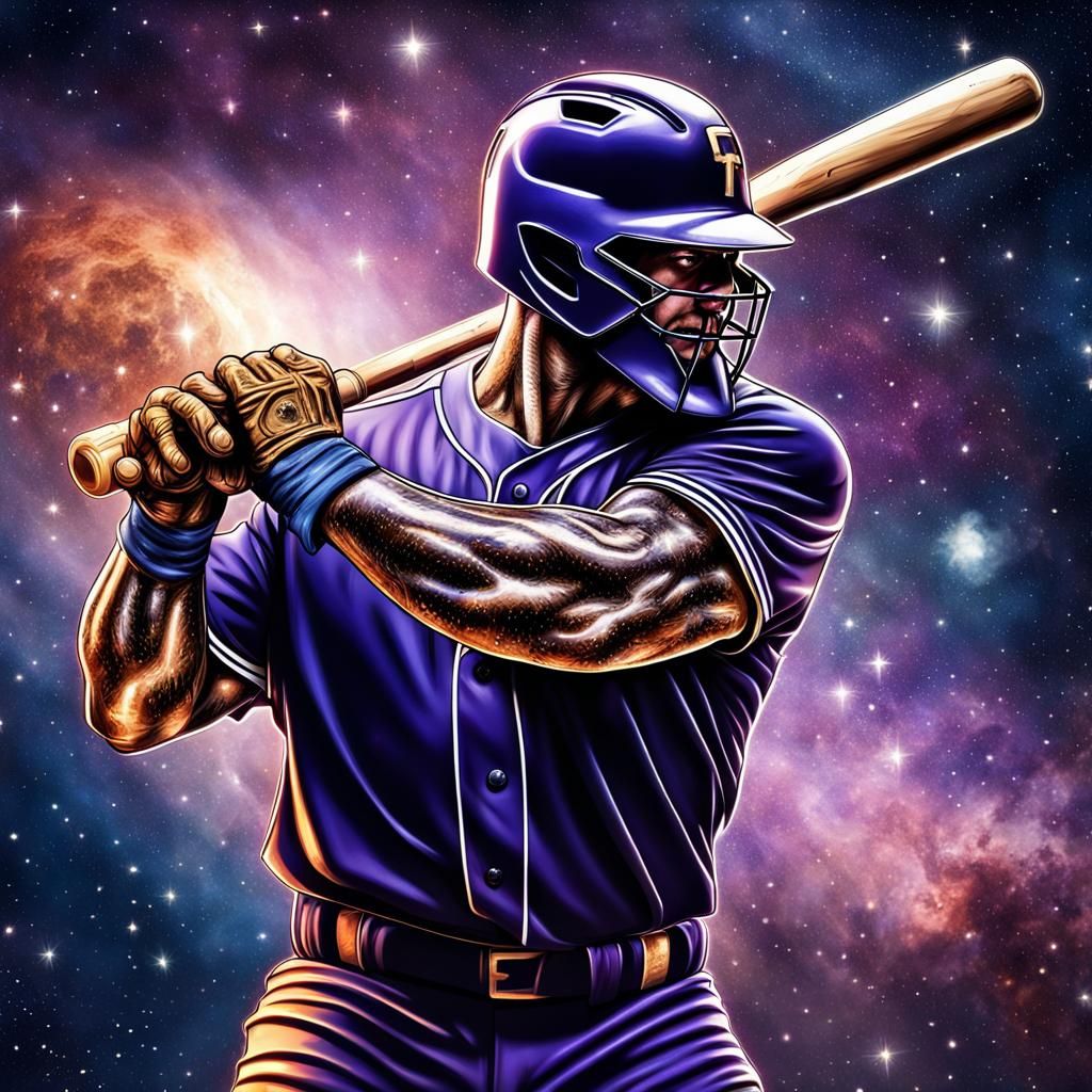 Cosmic Baseball Player Hits Earth: Hyperrealistic Galaxy Sce...