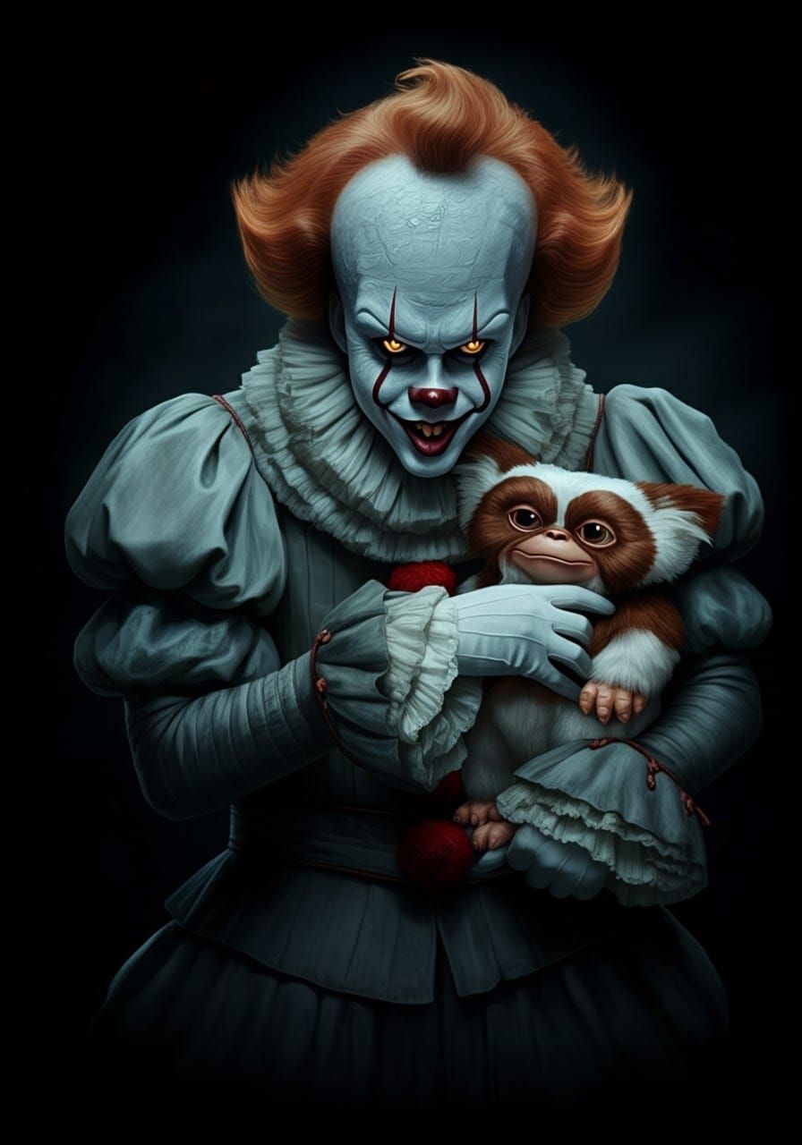 Pennywise Cradles Gizmo: Eerie Gothic Surrealism
