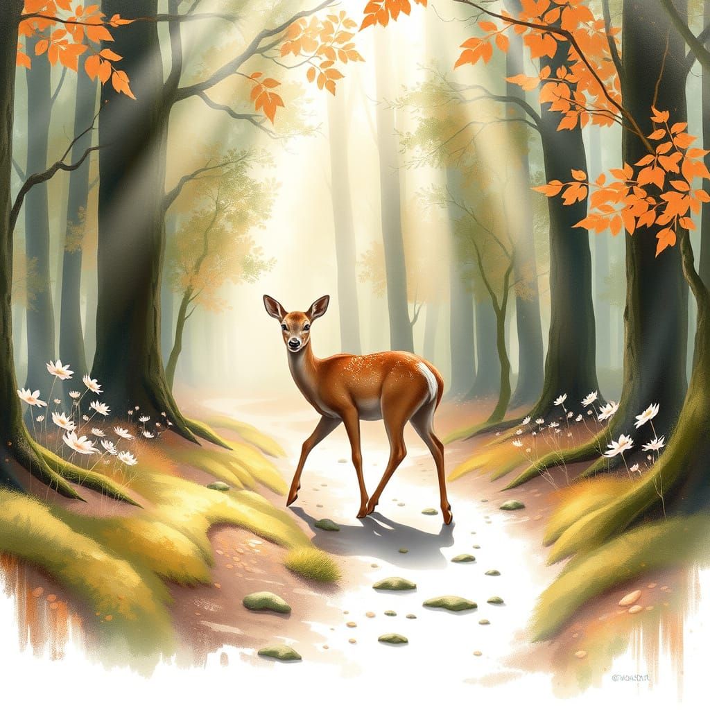 Whispers of Enchanted Autumn: A Gentle Deer's Serene Journey