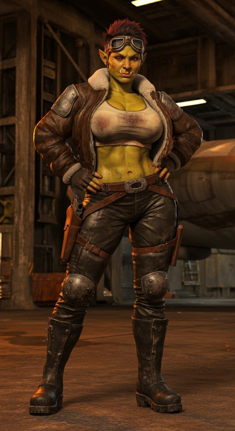 Female Orc Pilot Ace in Comic Book Art Style