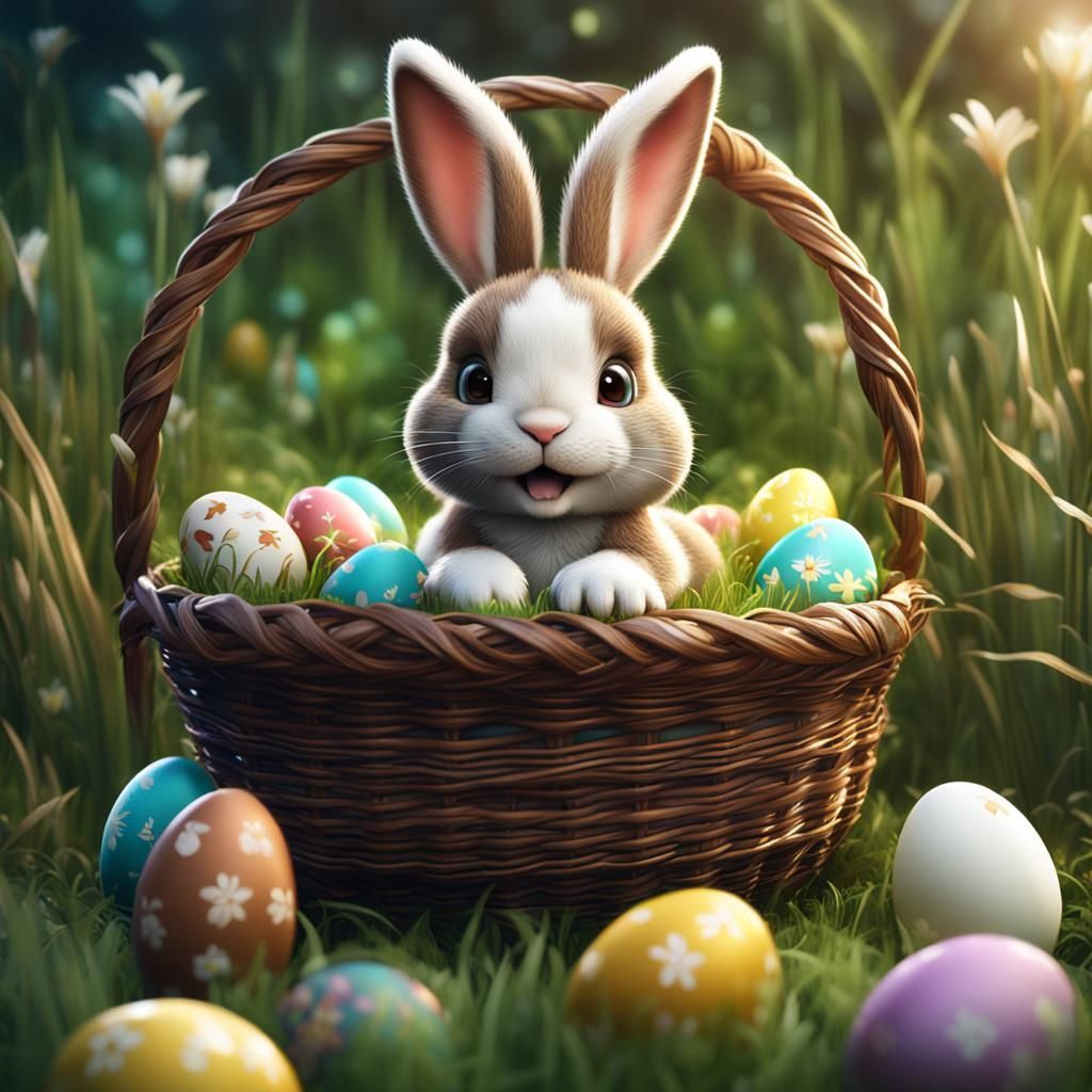 Bunny with Easter Basket: Detailed Matte Painting